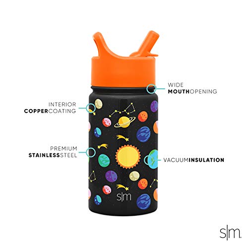  Kids Water Bottle With Straw Lid | Insulated Stainless Steel Reusable Tumbler For Toddlers, Girls, Boys | Summit Collection | 14oz, Solar System