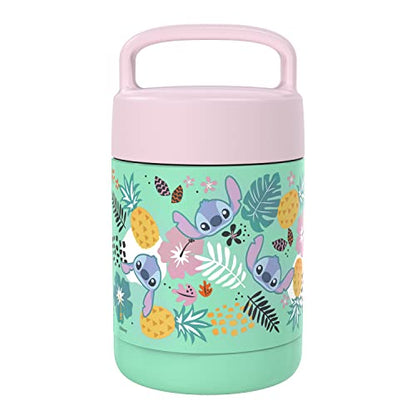  Kids' Vacuum Insulated Stainless Steel Food Jar With Carry Handle, Thermal Container For Travel Meals And Lunch On The Go, 12 Oz, Lilo And Stitch