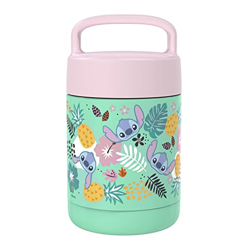 Kids' Vacuum Insulated Stainless Steel Food Jar With Carry Handle, Thermal Container For Travel Meals And Lunch On The Go, 12 Oz, Lilo And Stitch