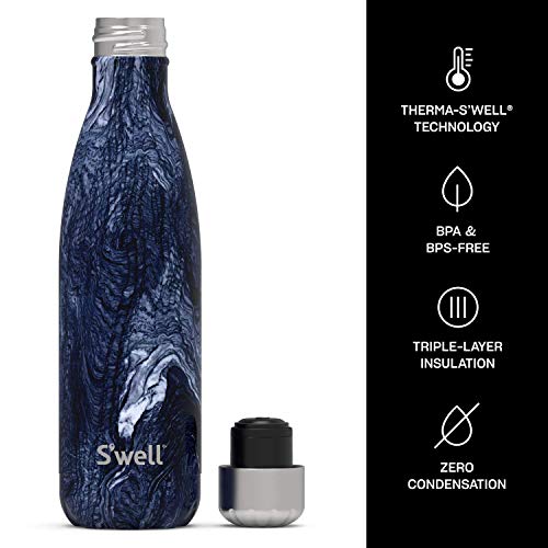  Stainless Steel Water Bottle - 17 Fl Oz - Azurite Marble - Triple-Layered Vacuum-Insulated Containers Keeps Drinks Cold For 36 Hours And Hot For 18 - With No Condensation - BPA-Free
