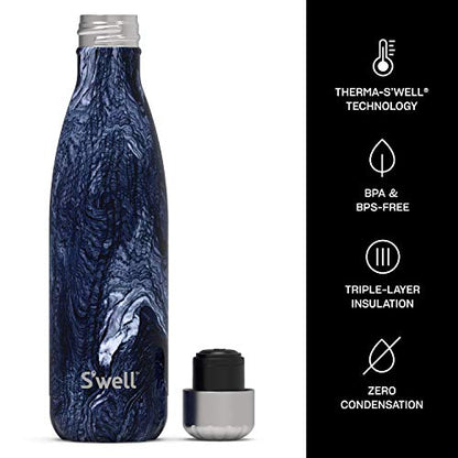  Stainless Steel Water Bottle - 17 Fl Oz - Azurite Marble - Triple-Layered Vacuum-Insulated Containers Keeps Drinks Cold For 36 Hours And Hot For 18 - With No Condensation - BPA-Free