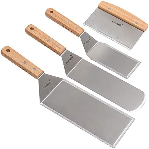  Stainless Steel Metal Spatula Set-Teppaniyaki Spatulas-Griddle Scraper Flat Spatula Pancake Flipper Hamburger Turner-Metal Utensil Great For BBQ Grill Flat Top Cast Iron Griddle Accessories