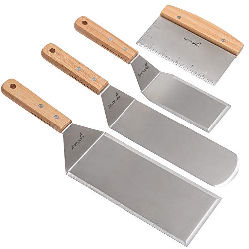  Stainless Steel Metal Spatula Set-Teppaniyaki Spatulas-Griddle Scraper Flat Spatula Pancake Flipper Hamburger Turner-Metal Utensil Great For BBQ Grill Flat Top Cast Iron Griddle Accessories