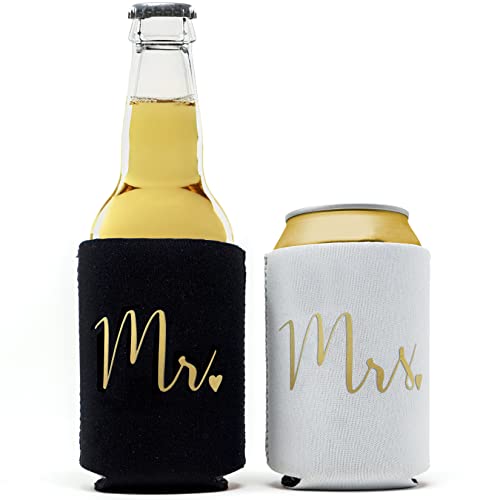  Wedding Can Coolers Mr And Mrs Gifts - Just Married Decorations, Wedding Day & Honeymoon Essentials, Presents For Newlywed Gifts For Couples, Wedding Gifts For Bride To Be And Groom - Gold
