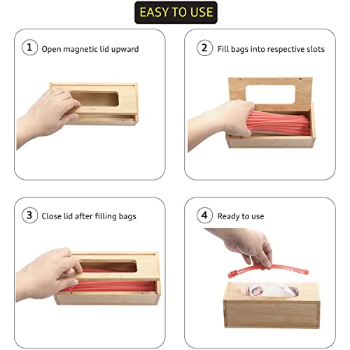  Premium Ziplock Bag Organizer For Drawer - Ultimate Ziploc Bag Organizer, Baggie Organizer For Any Slider Gallon, Quart, Sandwich, Snack (4 Piece Set) (Bamboo) (Bamboo)