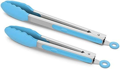  2 Pack Black Kitchen Tongs, Premium Silicone BPA Free Non-Stick Stainless Steel BBQ Cooking Grilling Locking Food Tongs, 9-Inch & 12-Inch