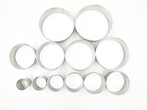  12 Piece Plain Round Pastry / Cookie Cutter Set Heavy Duty Commercial Grade 18/8 304 Stainless Steel - Metal Marked Size – Perfect For Cooking Enthusiast