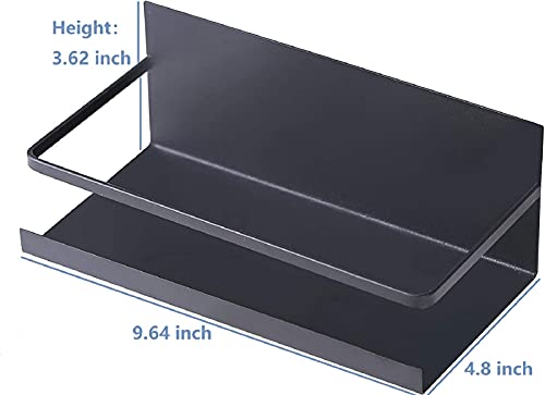  FEULAM Magnetic Spice Rack Organizer, Magnetic Shelf For Refrigerator, Magnetic Spice Rack For Refrigerator With 2 Hooks, Space Saving Magnetic Fridge Spice Rack Black