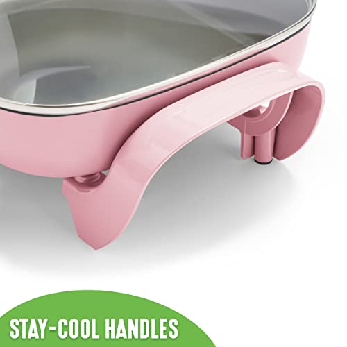  Healthy Ceramic Nonstick, 12" 5QT Square Electric Skillet With Glass Lid, Dishwasher Safe, Adjustable Temperature Control, PFAS-Free, Pink