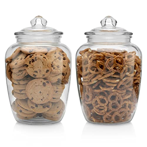  Glass Jars With Airtight Lid - Set Of 2 Large Apothecary Jar - 2 Pc Glass Jar Set – Canisters Sets For The Kitchen For Cookies, Flour, Sugar, Rice - Holds 75oz 9.5 X 5.5-inch