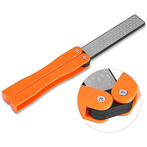  5" Diamond Pocket Sharpener Knife Sharpener Folding Knife Garden Tools Sharpening 400/600 Grit Double Sided Sharpening Stone For Kitchen, Garden, Outdoor Tools (Orange)