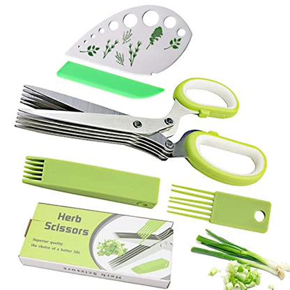  Herb Scissors Herb Stripper Set, Multifunctional Stainless Steel 5 Blades Kitchen Shears With Safety Cover And Cleaning Comb For Herbs - Kitchen Gadgets 4 In 1