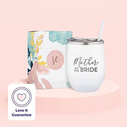  Mother Of The Bride Engraved Stainless Steel Tumbler Cup With Lid And Straw - Gift For Mom - Bride, Bridal Shower, Wedding, Engagement Party - Mom's Travel Tumbler - Travel Mug For Bride's Mom