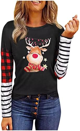  Womens Causal Loose Crewneck Cute Fashion Christmas Print Long Sleeve Sweatshirts Plus Size Pullover Top Streetwear