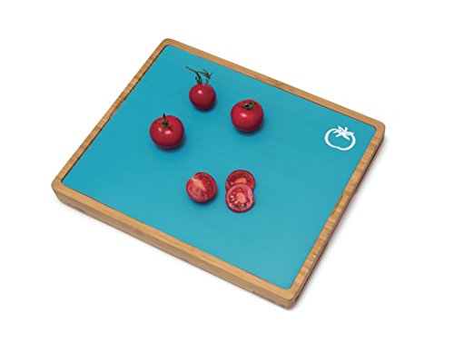  Bamboo Wood Cutting Board With 6 Colored Poly Inlay Mats, 16" X 13-1/8" X 1-5/8"