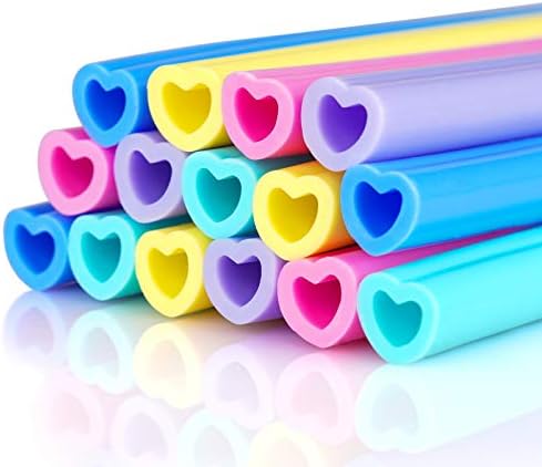  Reusable Silicone Drinking Straws 15 Pack, Heart Shaped Straws With 2pcs CLeaner Brushes For Smoothies Tumblers Cocktail MilkShake, DishWasher Safe