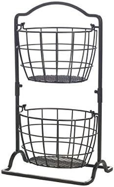  5184916 Harbor Adjustable 3-Tier Metal Floor Standing Fruit/Home Storage Basket, Antique Black