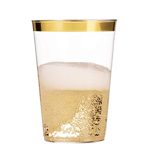  100 Gold Plastic Cups 14 Oz Clear Plastic Cups Tumblers Gold Rimmed Cups Fancy Disposable Wedding Cups Elegant Party Cups With Gold Rim