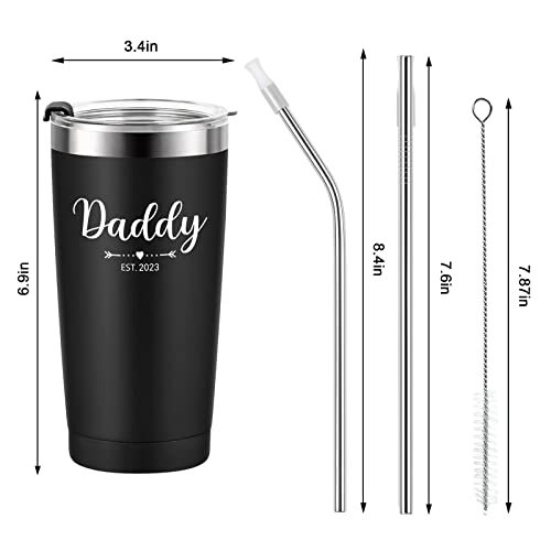  Daddy And Mommy Est 2023 Travel Tumbler, New Parents Insulated Tumblers 20Oz, Mom Dad Gift For Mother's Day, Father's Day, Christmas, New Pregnancy, Birthday, Baby Shower (Black Aqua Blue)