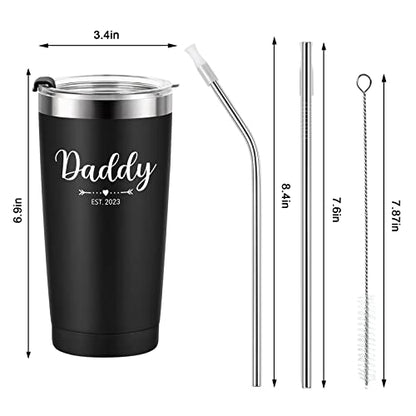  Daddy And Mommy Est 2023 Travel Tumbler, New Parents Insulated Tumblers 20Oz, Mom Dad Gift For Mother's Day, Father's Day, Christmas, New Pregnancy, Birthday, Baby Shower (Black Aqua Blue)
