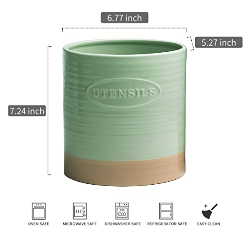  YHOSSEUN Kitchen Utensil Crock For Farmhouse Decor Utensil Holder For Countertop Organizer Extra-Large Utensil Caddy Porcelain, Oval, Green