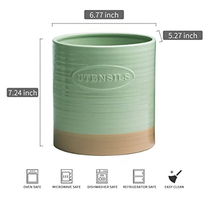  YHOSSEUN Kitchen Utensil Crock For Farmhouse Decor Utensil Holder For Countertop Organizer Extra-Large Utensil Caddy Porcelain, Oval, Green