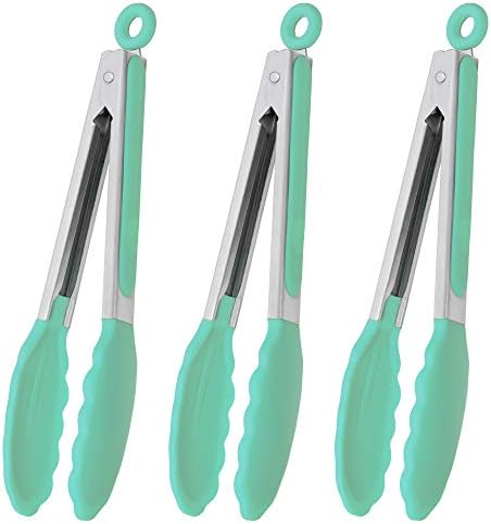  9-Inch Stainless Steel Cooking Tongs With Silicone Tips, Set Of 3 (Black)