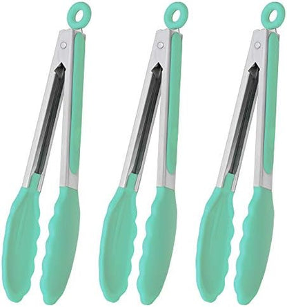  9-Inch Stainless Steel Cooking Tongs With Silicone Tips, Set Of 3 (Black)