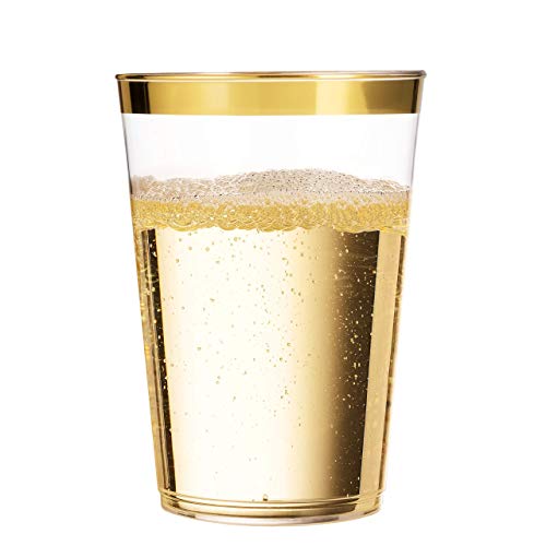  100 Gold Plastic Cups 14 Oz Clear Plastic Cups Tumblers Gold Rimmed Cups Fancy Disposable Wedding Cups Elegant Party Cups With Gold Rim