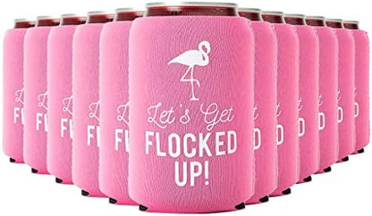  Let's Get Flocked UP!, Set Of 12 Slim Pink And White Can Coolers Cups, Flamingo Can Coolers Perfect Flamingo Party Supplies, Bachelorette Party, And Bridal Showers