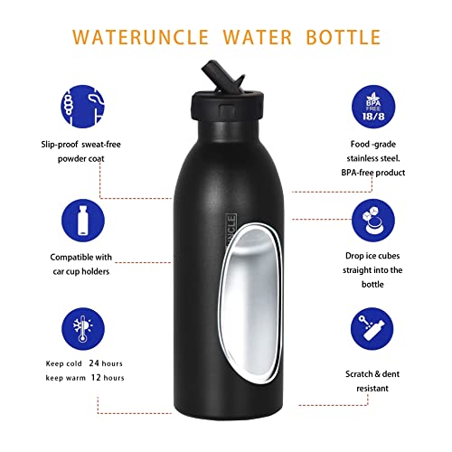  Insulated Water Bottles-17oz/500ml,Vacuum Insulated Stainless Steel Sport Water Bottledouble Cover (steel Cover And Straw Cover) Prevent Slippery Powder Coating (Black)…