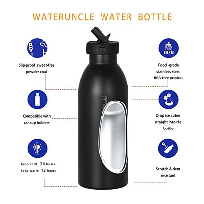  Insulated Water Bottles-17oz/500ml,Vacuum Insulated Stainless Steel Sport Water Bottledouble Cover (steel Cover And Straw Cover) Prevent Slippery Powder Coating (Black)…