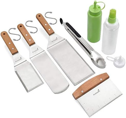  Stainless Steel Metal Spatula Set-Teppaniyaki Spatulas-Griddle Scraper Flat Spatula Pancake Flipper Hamburger Turner-Metal Utensil Great For BBQ Grill Flat Top Cast Iron Griddle Accessories