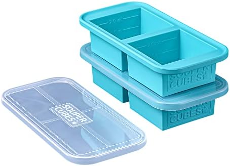  2-Cup Extra-Large Silicone Freezer Tray With Lid- 2 Pack - Makes 4 Perfect 2 Cup Portions - Freeze Soup, Stew, Sauce, Or Meals (2 Cup Tray, Aqua Color, Pack Of 2, With Lids)