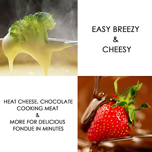  Artestia Cast Iron Fondue Pot Set For Meat, Chocolate & Cheese Fondue Pot Set With 6 Fondue Forks, Cheese Fondue Set Serve 6 Persons(White)