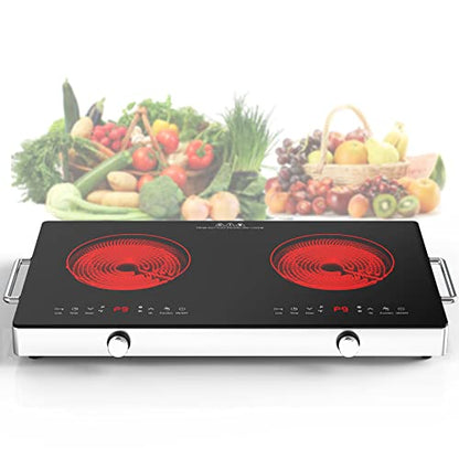  Electric Cooktop,120V 2400W Electric Stove Top With Knob Control,9 Power Levels, Kids Lock & Timer, Hot Surface Indicator, Overheat Protection,12 Inch Built-in Radiant Double Induction Cooktop