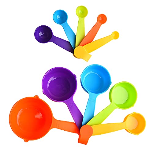  Measuring Cups And Spoons,Plastic Measuring Cups And Spoons Set:5 Plastic Measuring Cups And 5 Plastic Measuring Spoons,Plastic Measuring Cup Spoons For Kitchen Measuring Tools Rainbow Color