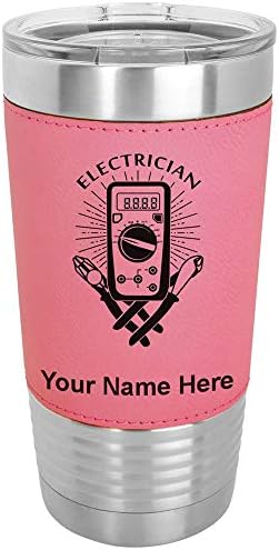 20oz Vacuum Insulated Tumbler Mug, Electrician, Personalized Engraving Included (Faux Leather, Blue)