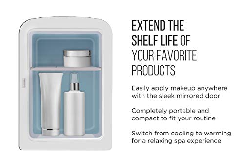 Portable Mirrored Personal Fridge, 4 Liter Mini Refrigerator, Skin Care, Makeup Storage, Beauty, Serums And Face Masks, Small For Desktop Or Travel, Cool & Heat, Cosmetic Application