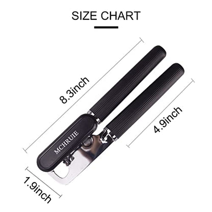  Can Opener Manual - Handheld Strong Heavy Duty Can Opener, Can Openers Smooth Edge With Sharp Blade, Oversized Easy To Use Turn Knob, Upgrade Manual Can Openers For Seniors With Arthritis (Black)