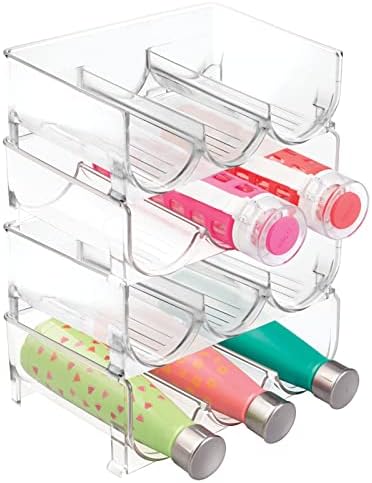  MDesign Plastic Stackable 2 Bottle Storage Holder Rack - Bottle Organizer For Home, Kitchen Countertop, Cabinet, And Pantry - Holds Water Bottles For Storage, Perfect For Tumbler Cup - 8 Pack - Clear