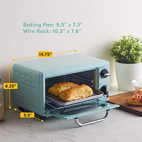  By Maximatic Americana Collection ETO147M Diner 50’s Retro Countertop Toaster Oven, Bake, Toast, Fits 8” Pizza, Temperature Control & Adjustable 60-Minute Timer 1000W, 2 Slice, Mint