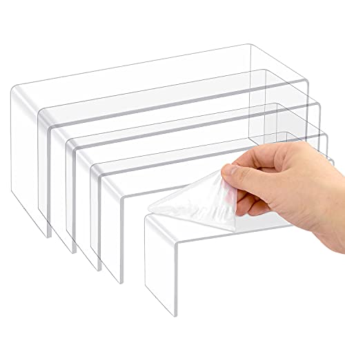  5 Pack Clear Acrylic Display Risers, 5 Sizes Acrylic Jewelry Display Riser Shelf Showcase Fixtures For Cake Candy Display Stand