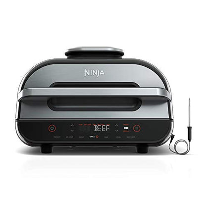 Ninja FG551 Foodi Smart XL 6-in-1 Indoor Grill With Air Fry, Roast, Bake, Broil & Dehydrate, Smart Thermometer, Black/Silver