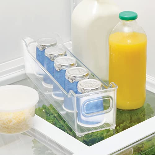  Slim Stackable Plastic Storage Organization Bin With Handles For Kitchen Cabinet, Pantry, Shelf, Refrigerator, Home Organizer For Fruit, Potatoes, Onions, Drinks, Snacks, Pasta, 2 Pack, Clear