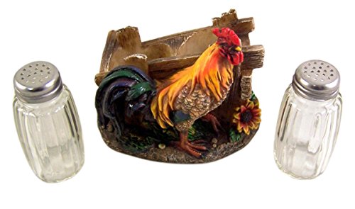  Farm Rooster Salt And Pepper Shaker Holder Shakers Included 4 1/4 Inch