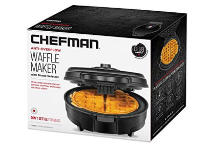  Anti-Overflow Belgian Waffle Maker W/Shade Selector, Temperature Control Mess Free Moat, Round WaffleIron W/Nonstick Plates & Cool Touch Handle, Measuring Cup Included, Black