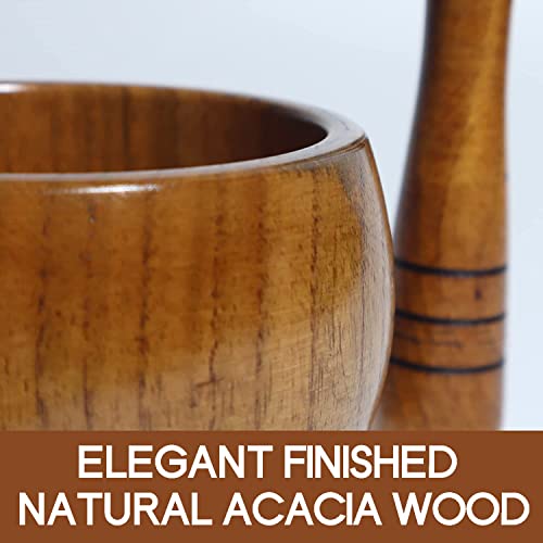  Wood Mortar And Pestle Set, Wood Grinder Bowl For Guacamole, Salsa, Herb Crusher And Pill