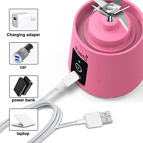  Portable Blender, Personal Mini Bottle Travel Electric Smoothie Blender Maker Fruit Juicer Cup, With 13oz Bottles, 6 Blades And USB Rechargeable Batteries For Juice Shakes And Smoothies (Pink)