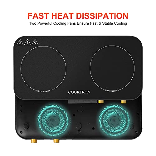  Portable Induction Cooktop 2 Burner With Removable Iron Cast Griddle Pan Non-stick, 1800W Double Induction Cooktop With Child Safety Lock & Time, Great For Family Party